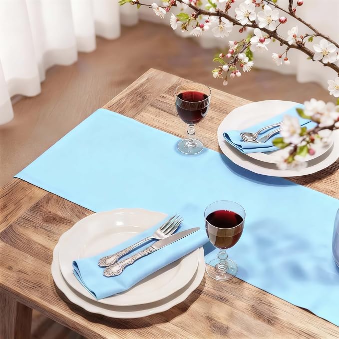 FOLINS&HOME Baby Blue Waterproof Decorative Table Runner 108 Inches Long | - Image 2