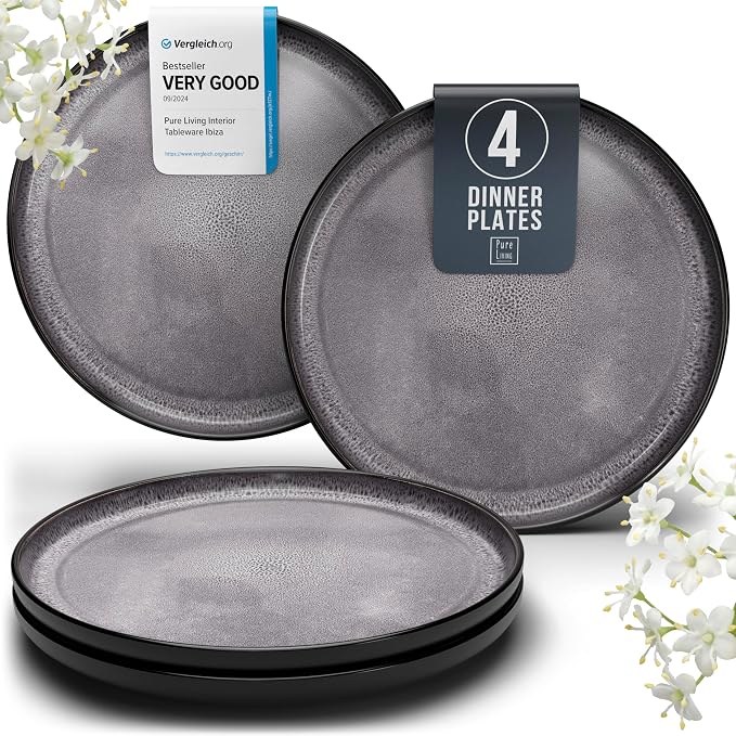 PURE LIVING INTERIOR DESIGN 4 Pcs Stoneware Dinner Plates Set by PURELIVING