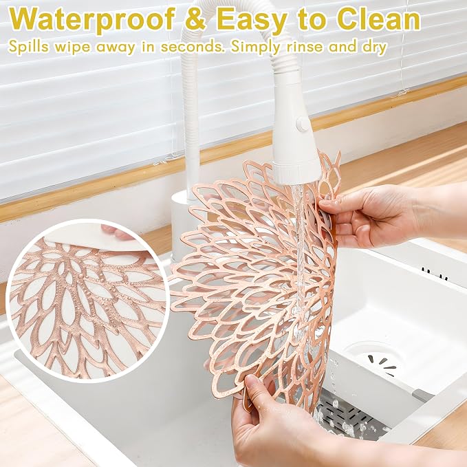 Set of 12 Round Placemats Rose Gold, Heat-Resistant PVC Table Mats - Image 3
