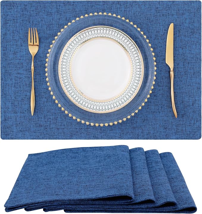 Faux Cotton Linen Placemats Set of 4, Cloth Washable Farmhouse Dining Table Mats by homing