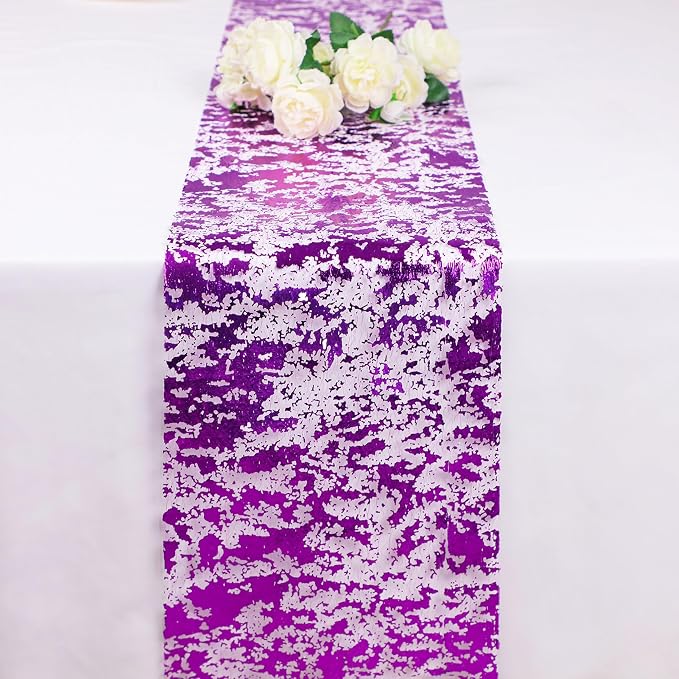 Snowkingdom 2 Pieces Purple Table Runner, Sequin Glitter Foil Metallic Thin - Image 2