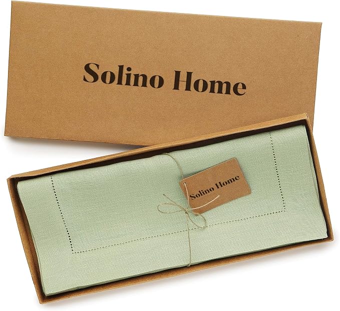 Solino Home 100% Pure Linen Table Runner Sage Green Hemstitch, 14 x 48 in | - Image 6