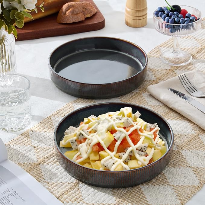 E-far Pasta Bowls Set of 4, 35oz Large Salad Bowl Plate - Image 9