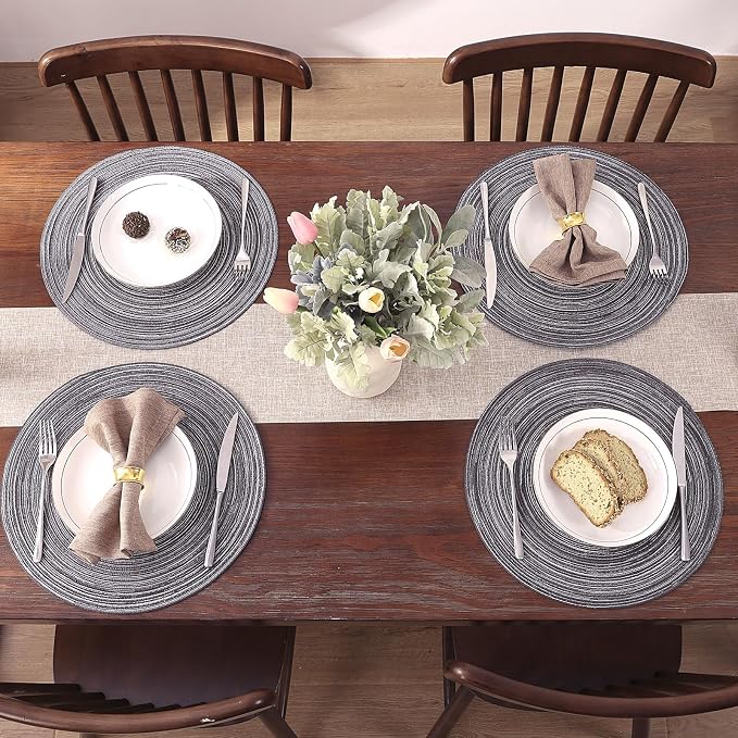 SHACOS Round Placemats Set of 4 Round Braided Placemats 15 inch Cotton - Image 7