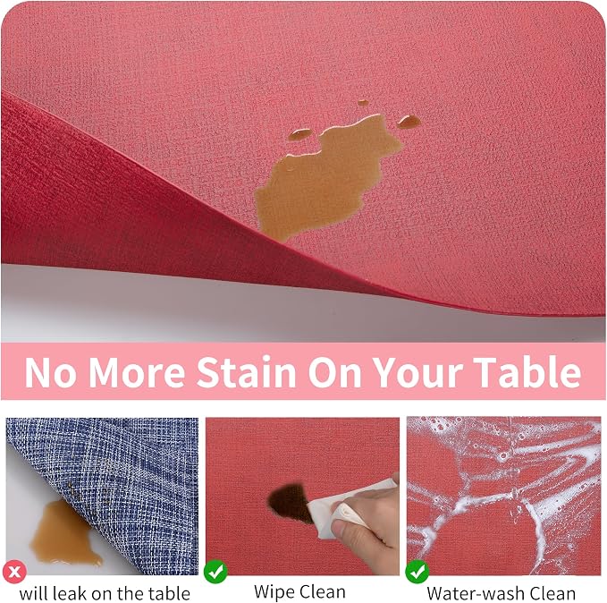 Maxpearl Faux Leather Placemats Set of 4, Retro Red | Waterproof - Image 4