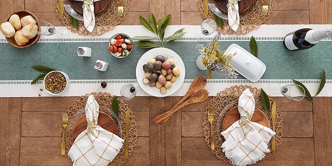 DII Dobby Stripe Table Runner, 13x72 Dark Green & Cream Background | Woven - Image 7