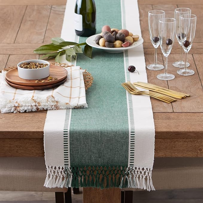 DII Dobby Stripe Table Runner, 13x72 Dark Green & Cream Background | Woven - Image 6
