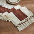 Macrame Style Bicolor Stitching Table Runner 14x108in Terracota | Woven Boho by ZEEMARTONLINE
