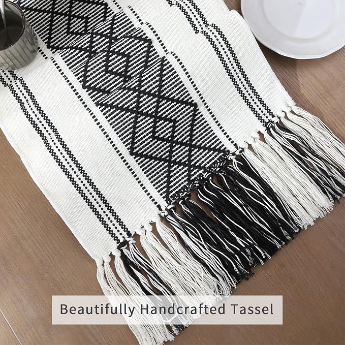 Woven Table Runners Farmhouse Style, Boho Table Runners 108 inches Long - Image 4