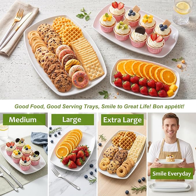 fMBB Large Serving Platter Set of 3, 16/14/12 Inch Porcelain Rectangular - Image 4