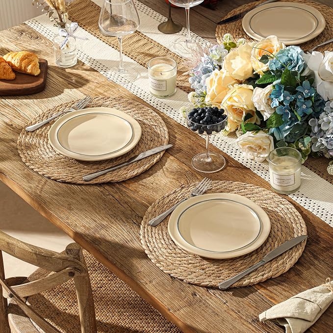 13.8'' Round Woven Placemats Set of 24, Boho Wicker Chargers, Terrekraft | - Image 4