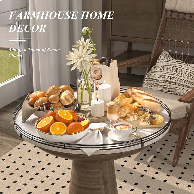 AMH 24-Inch Whitewashed Farmhouse Wooden Lazy Susan Organizer | Smooth rotating - Image 4