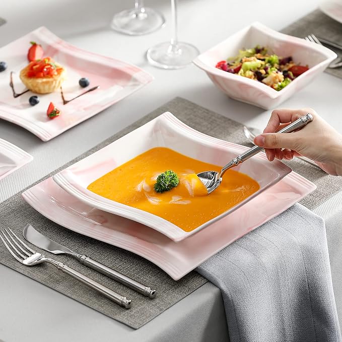 MALACASA Plates and Bowls Sets, 26 Pieces Pink Dinnerware Sets - Image 6