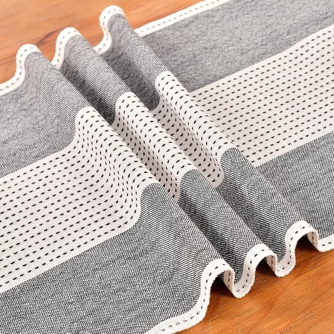 Wracra Linen Table Runner, Stripe Table Runners 108 Inches Long Black | - Image 2