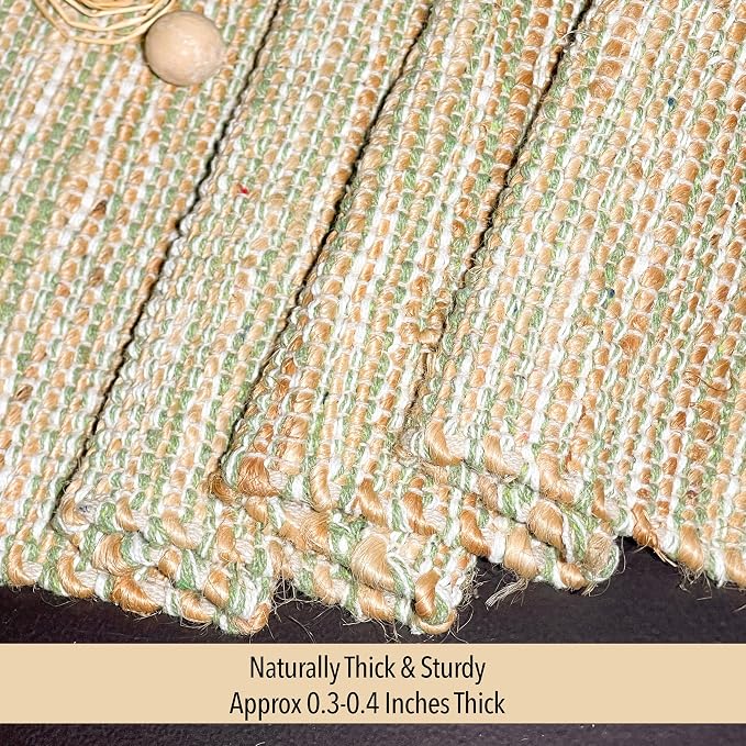 Natural Jute Table Runner, 13x90 Inch, Sage Green-White | Vintage Boho Rustic - Image 3