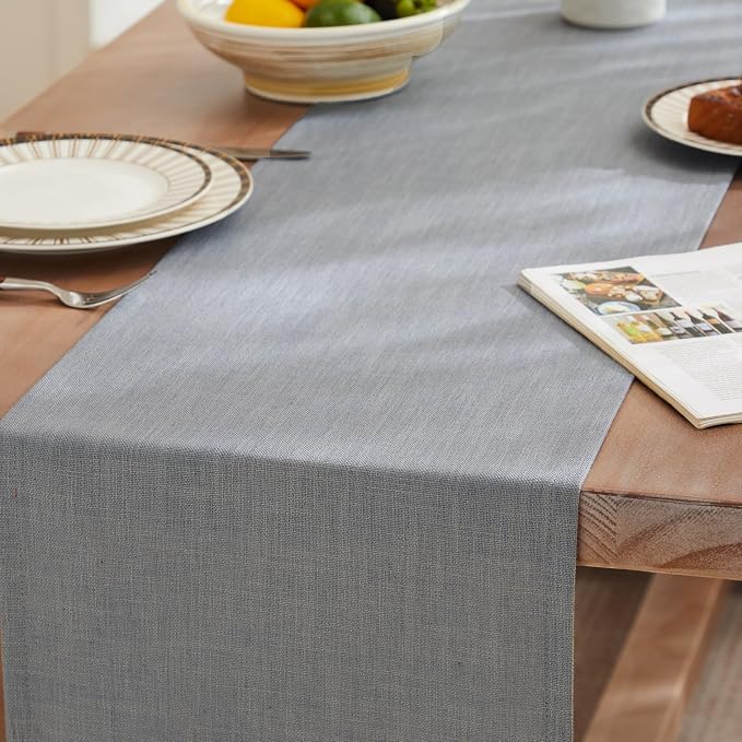 Rustic Cotton Linen Table Runner, 13x36 Inches Blue Ashes | Farmhouse Style - Image 3