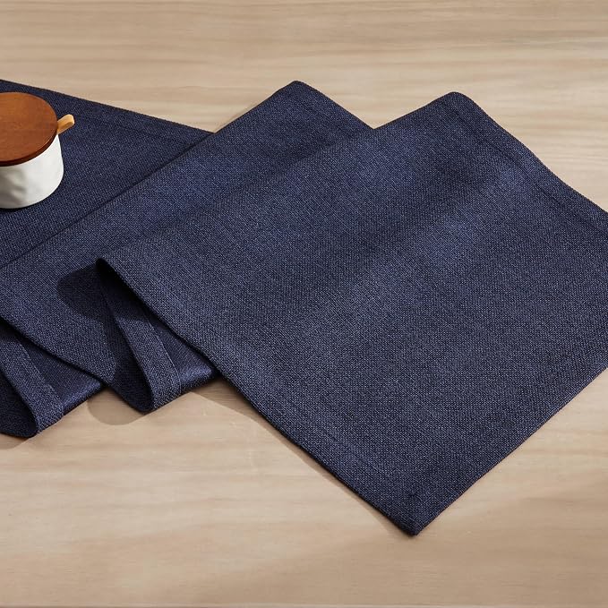 Burlap Style Farmhouse Table Runner, 14x90 Inches Navy | Thick Durable Fabric - Image 6