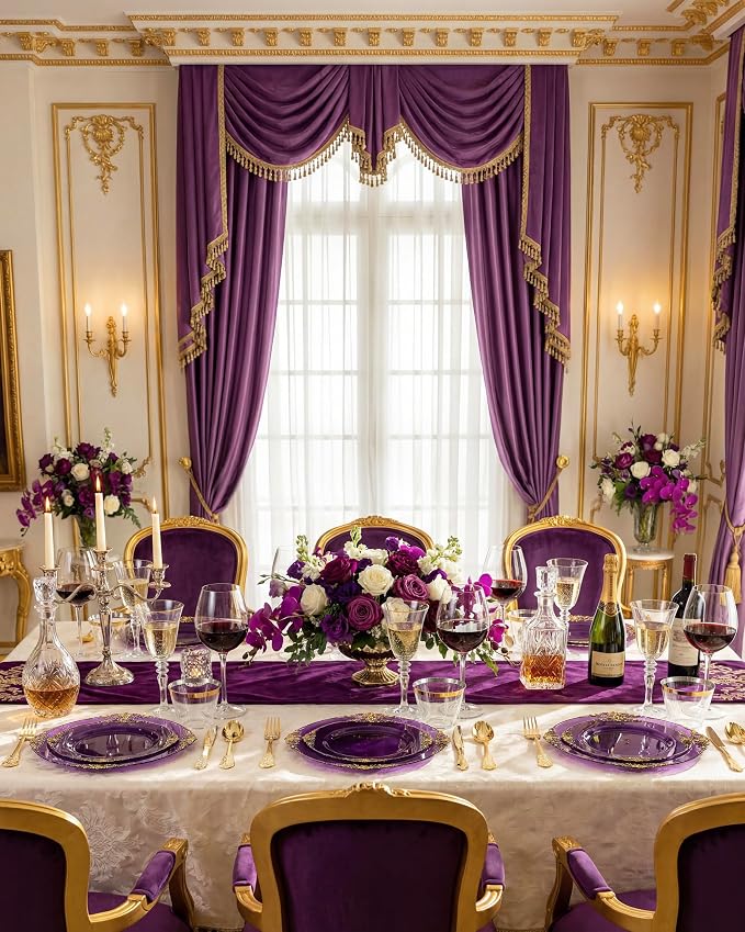 Nervure 350Pcs Purple Plastic Plates, Plastic Dinnerware Set - Image 8