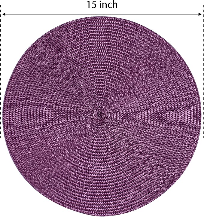 FunWheat Round Braided Placemats Set of 6 Table Mats - Image 2