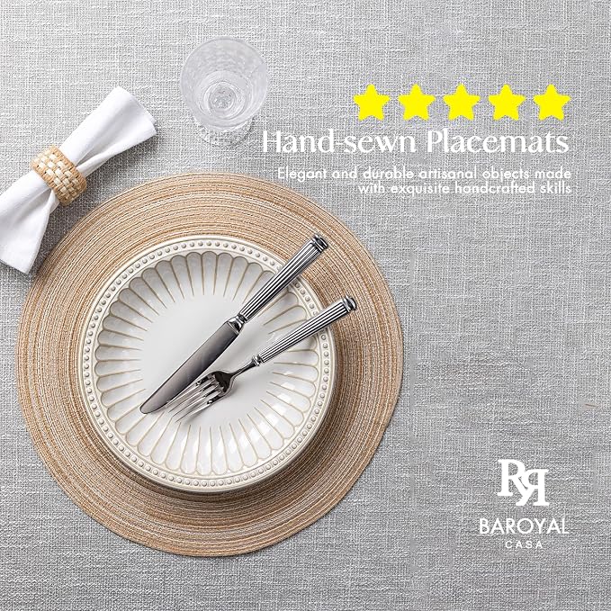 Round Placemats Set of 6 Woven Placemats Washable Braided Table Mats - Image 2