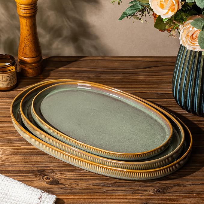 Ceramic Serving Platter Set of 3, Oval Serving Plates and Dishes | by TheTerra
