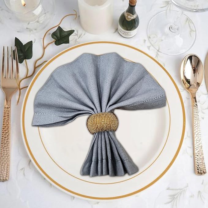 Gold Napkin Ring, Napkin Rings Set of 12, Beaded Napkin Holders, Round Napkin - Image 5