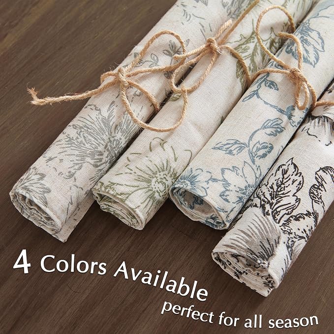 JINCHAN Alice Linen Floral Placemats Set of 4 Farmhouse 13x19 Inch Grey | - Image 7