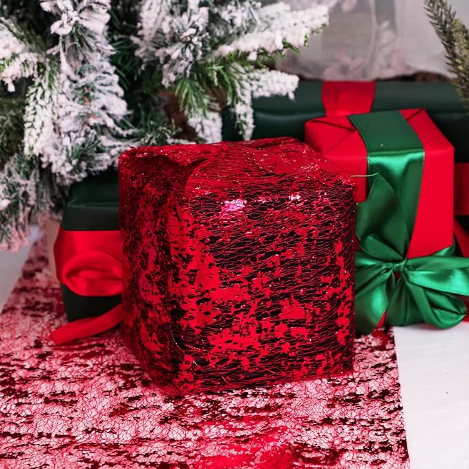 Snowkingdom Red Sparkly Table Runner Sequin Glitter Metallic Foil Mesh Runner - Image 7