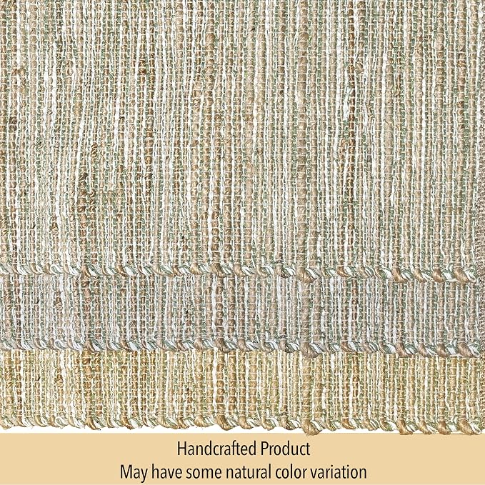 Natural Jute Table Runner, 13x90 Inch, Sage Green-White | Vintage Boho Rustic - Image 6
