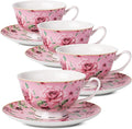 BTaT- Floral Tea Cups and Saucers, 8 oz, Fine Porcelain Teacup Set by BrewToATea