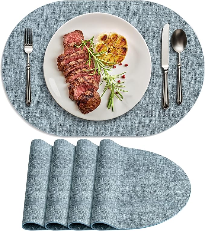 Placemats for Dining Table Set of 4 Non-Slip, Heat Resistant Oval Leather by Delicateandelegantplacemats