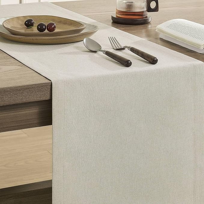 Basic Linen Style Table Runner, 14x36 Inch Raw Linen | Mitered Corner Design - Image 4