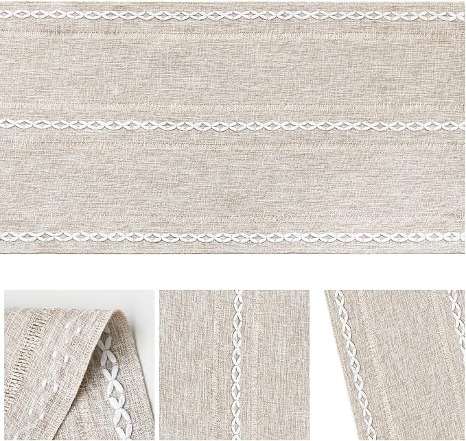 Artoid Mode Brown Rustic Cotton Linen Table Runner, Seasonal Embroidered Hollow - Image 6