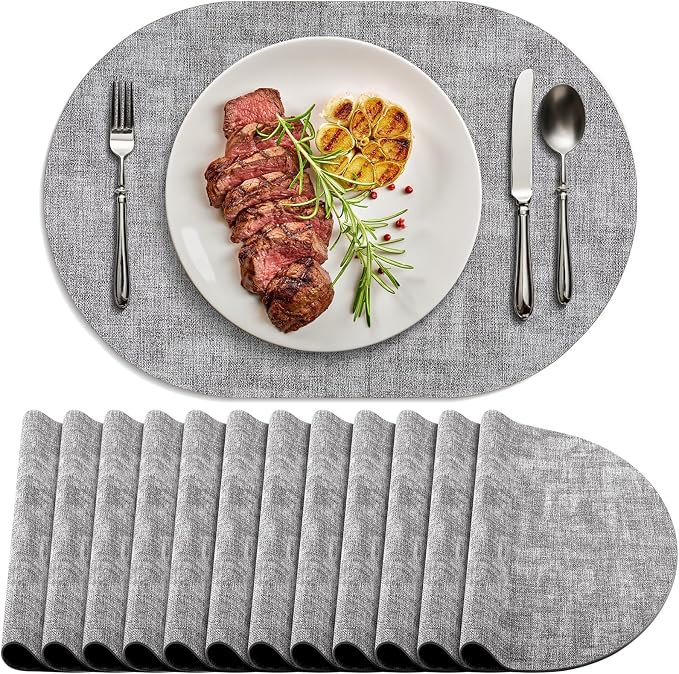 Placemats Set of 12 Washable, Heat Resistant Table Placemats Wipeable Faux by Delicateandelegantplacemats