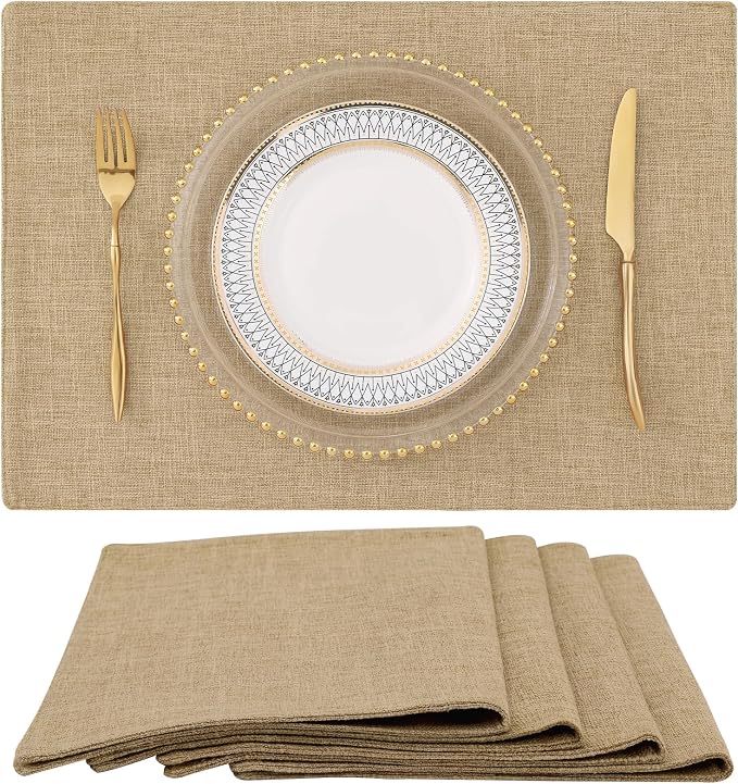 Faux Cotton Linen Placemats Set of 4, Cloth Washable Farmhouse Dining Table Mats by homing