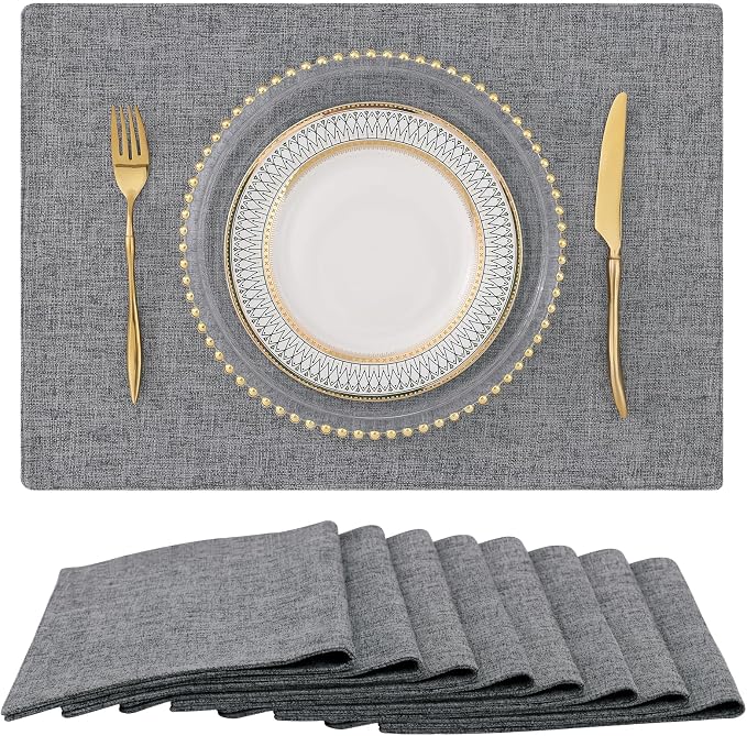 Faux Cotton Linen Placemats Set of 8, Cloth Washable Farmhouse Dining Table Mats by homing