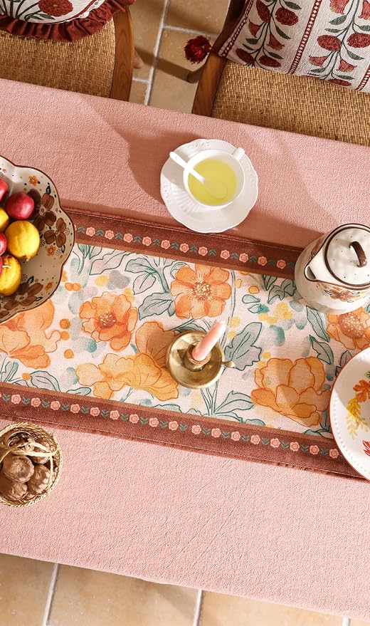 bilin gaier Designer Vintage Orange Floral Small Table Runner, French Farmhouse - Image 8