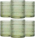 JOVGANK Green Vintage Hobnail Drinking Glasses Set of 6, Embossed Water Tumbler by JOVGANK