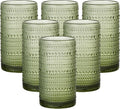 16oz Hobnail Drinking Glasses Set of 6, Vintage Large Capacity Embossed Green by Unknown