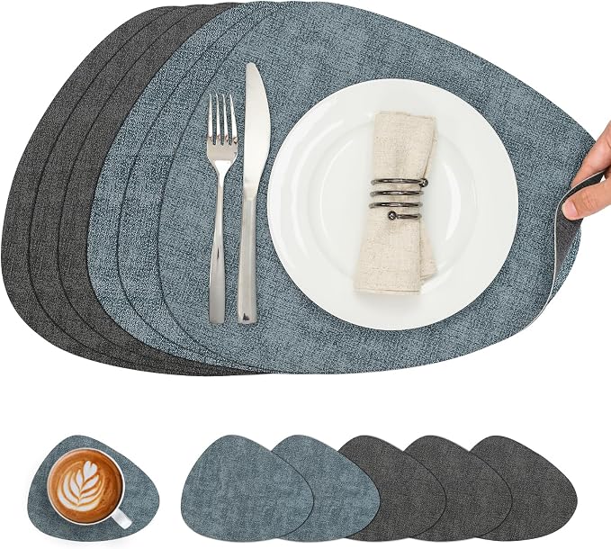 Faux Leather Placemats Set of 6, Dual Sided by Chitomars