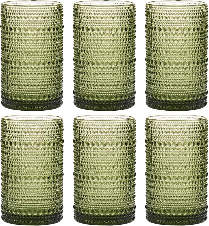Moretoes 12 Oz Green Hobnail Drinking Glasses Set of 6, o Water Glass Cups | 12 by Moretoes
