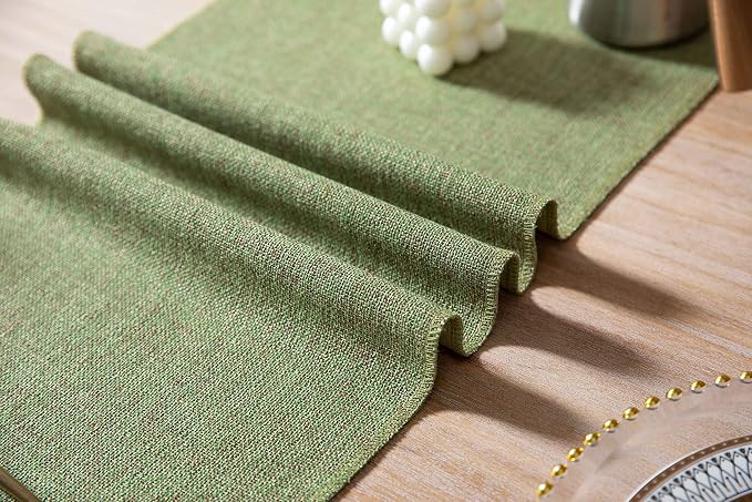 Green Table Runners 36 Inches Long, Burlap Linen Style Rustic Farmhouse Table - Image 5