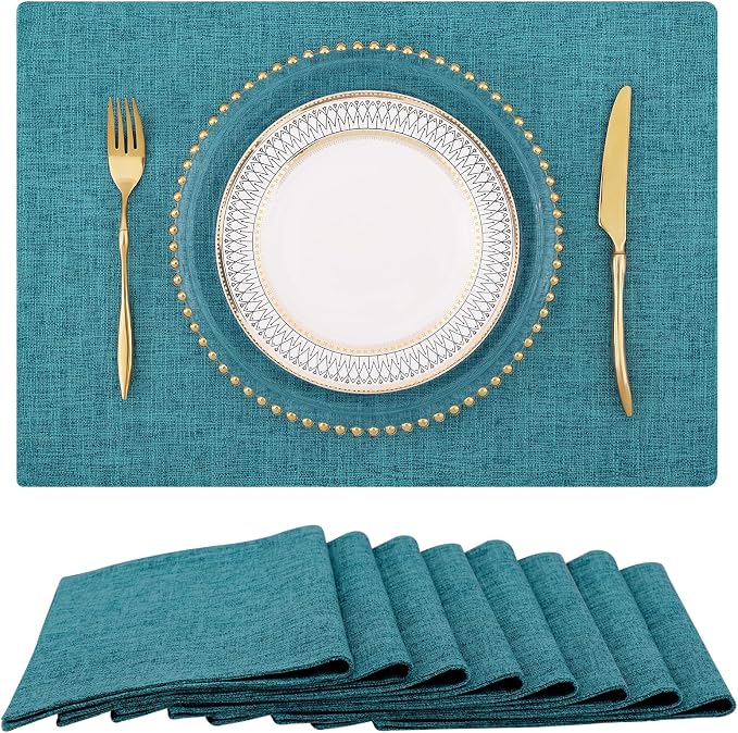 Faux Cotton Linen Placemats Set of 8, Cloth Washable Farmhouse Dining Table Mats by homing