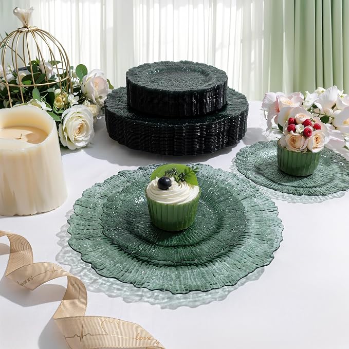 U-QE 60PCS Clear Green Plastic Plates - Image 5