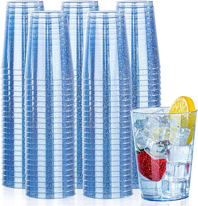 DaYammi 100 Pack Blue Plastic Cups 10 oz Disposable Cups Tumblers, Elegant Blue by DaYammiwillaccompanyyou