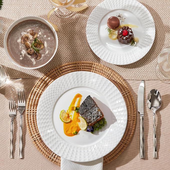 18Pc Rhombus Edge White Bone China Set, Service - Image 3