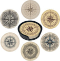 Compass Coasters Leather Round Drink Coasters 6 Pcs Set by Yopiiefa
