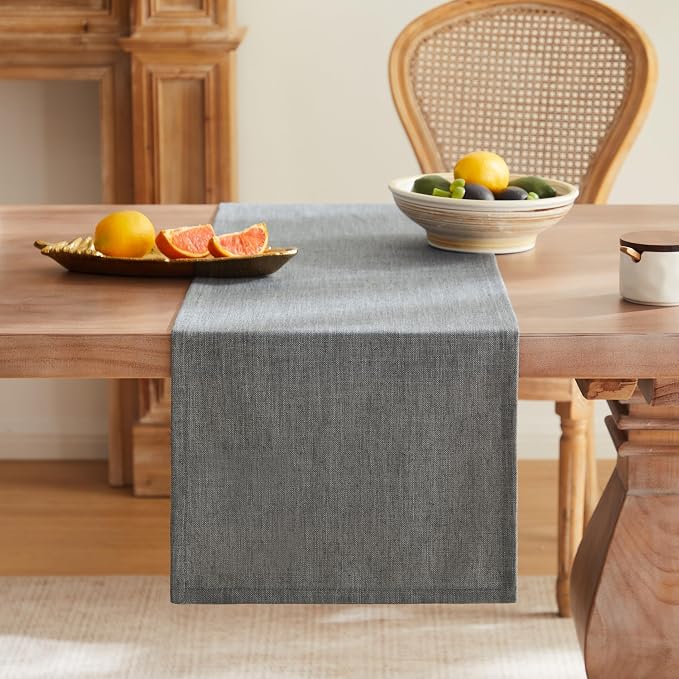 Rustic Cotton Linen Table Runner, 13x36 Inches Dark Grey | Farmhouse Style - Image 4