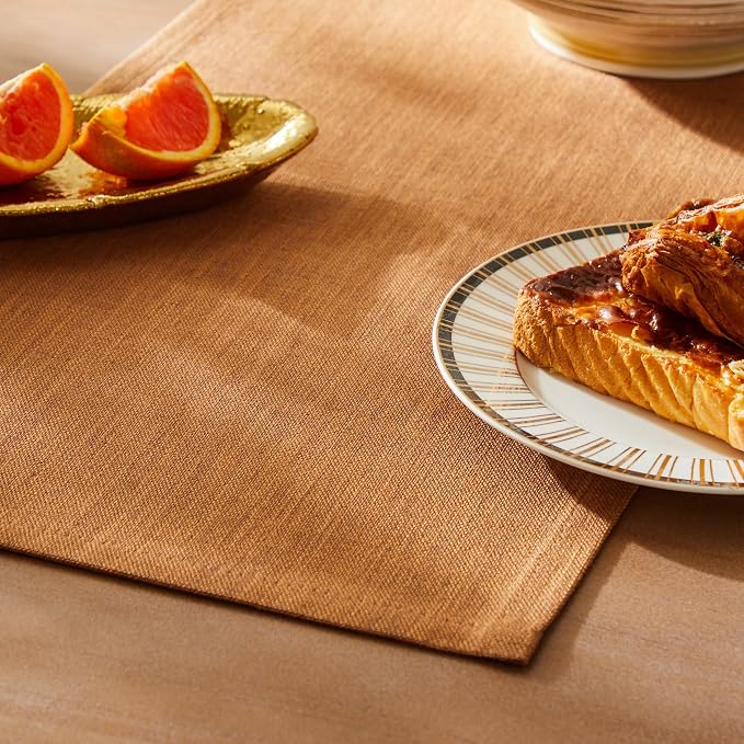 Rustic Cotton Linen Table Runner, 13x90 Inches Caramel | Farmhouse Style Linen by ZEEMARTONLINE