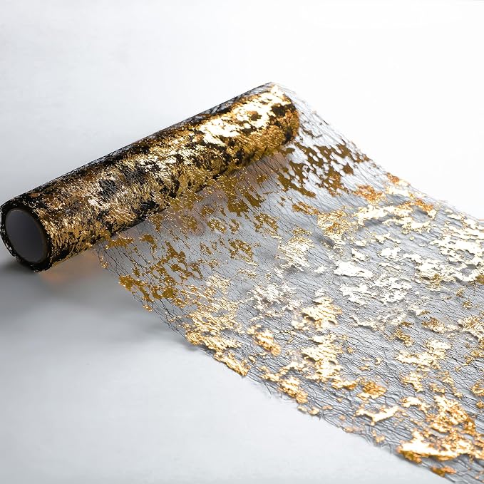 Snowkingdom 2 Pcs Black and Gold Table Runner, 11 x 108 Inch Gold Metallic Foil - Image 3
